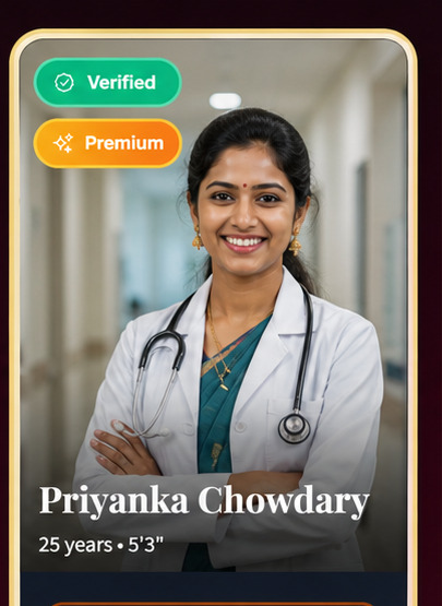 Young South Indian female doctor in white coat with stethoscope smiling in hospital setting